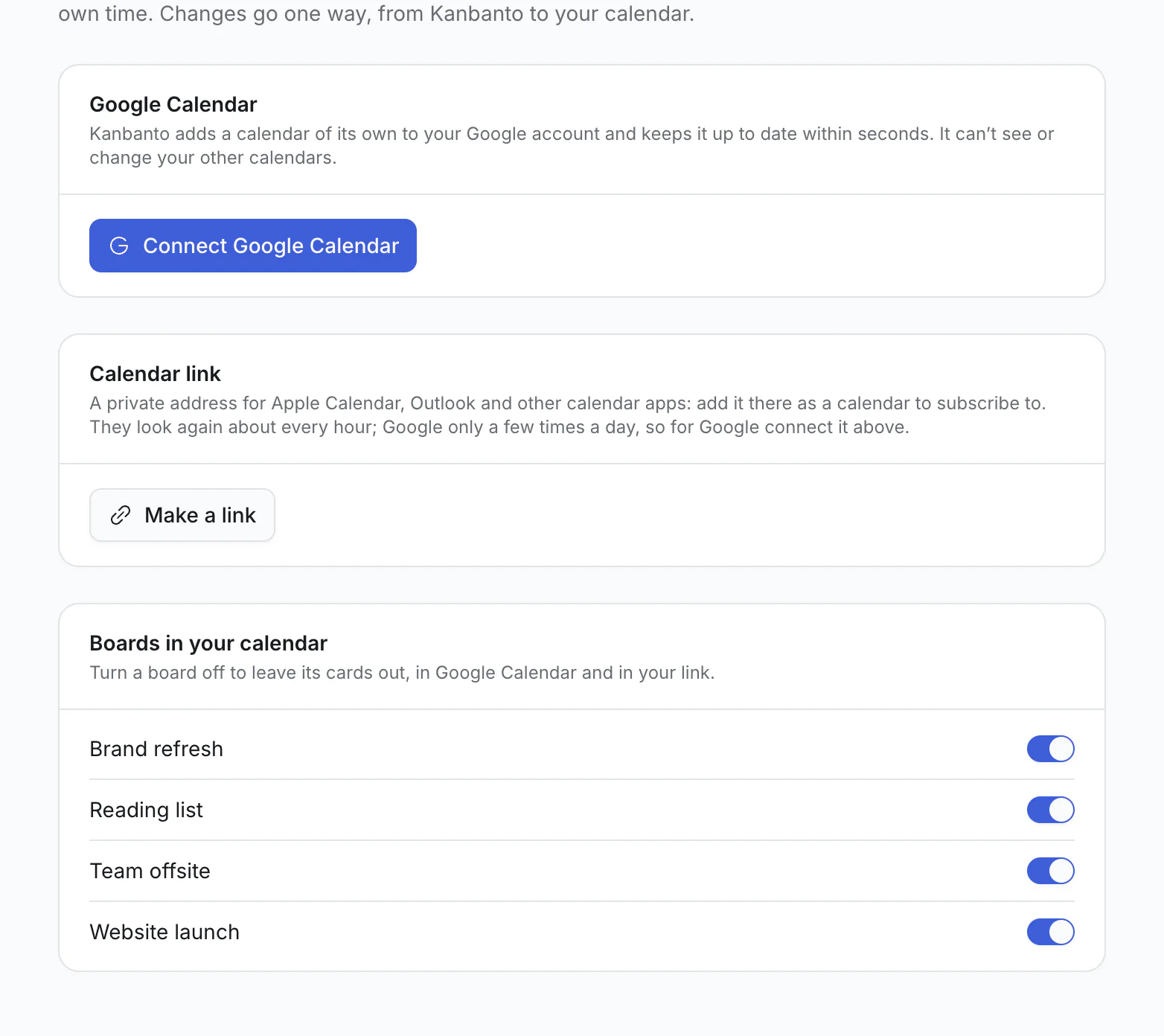 Calendar settings