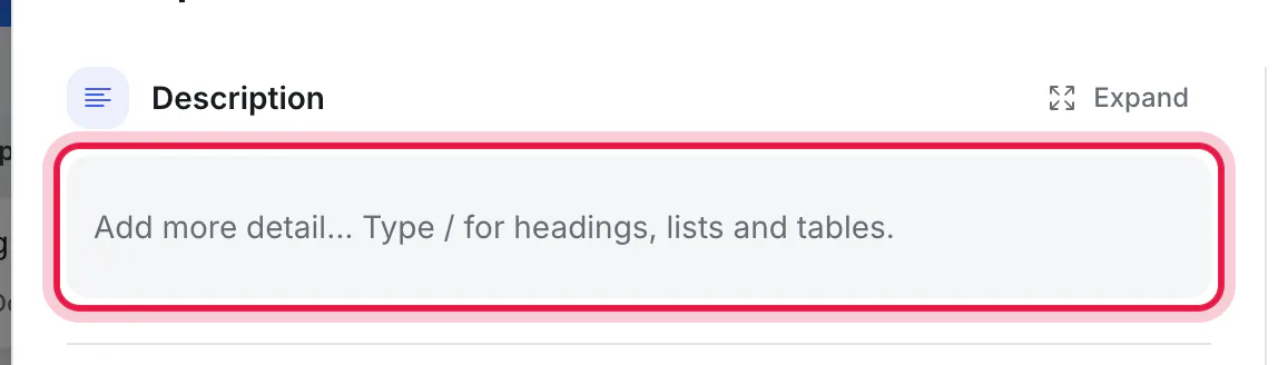 An empty description, with the box to click ringed