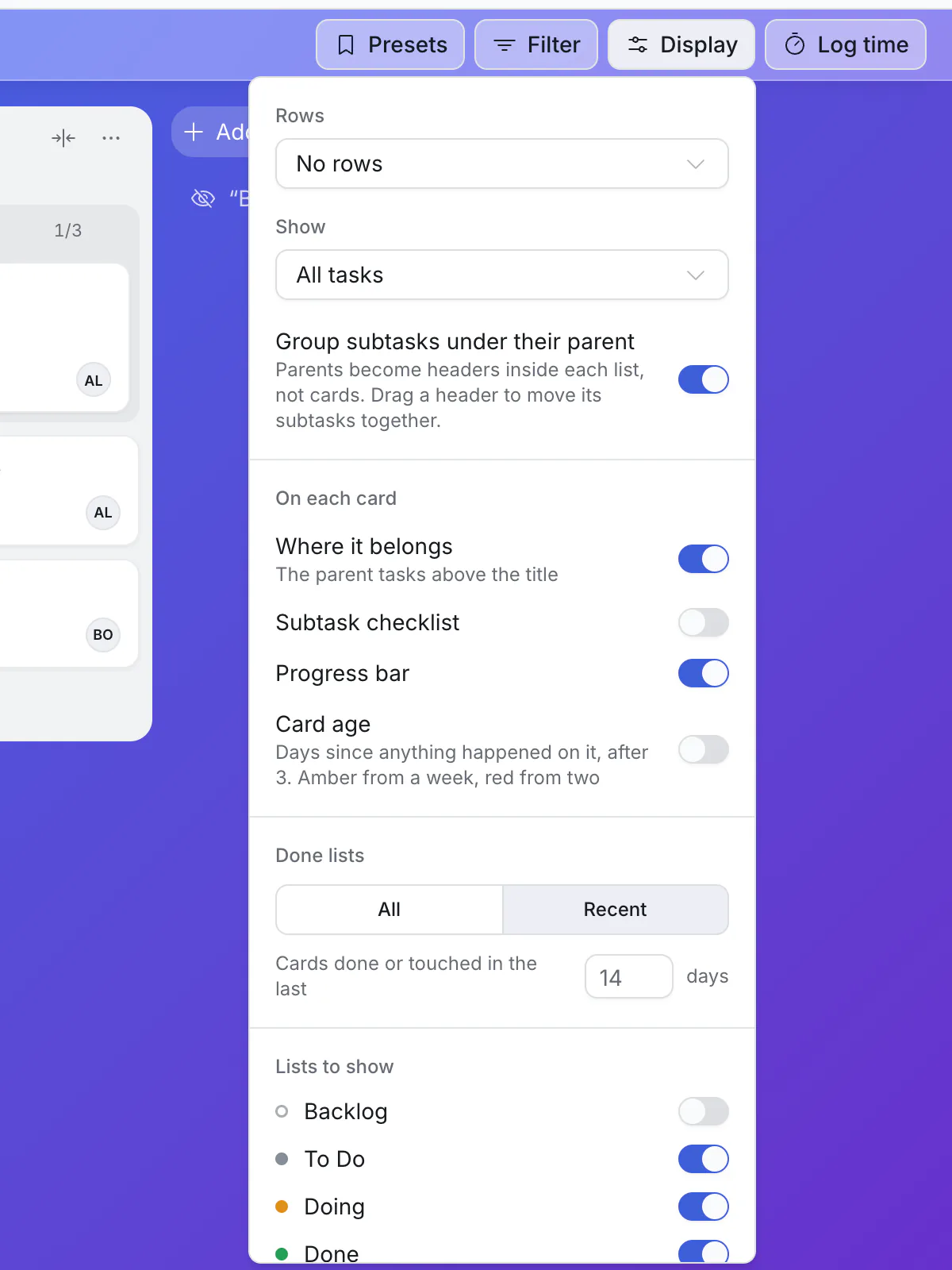 The Display menu