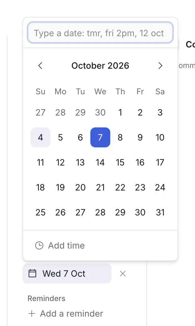 Choosing a due date on the calendar