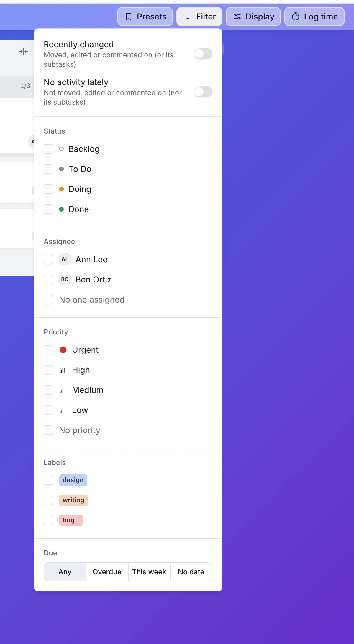 The Filter menu