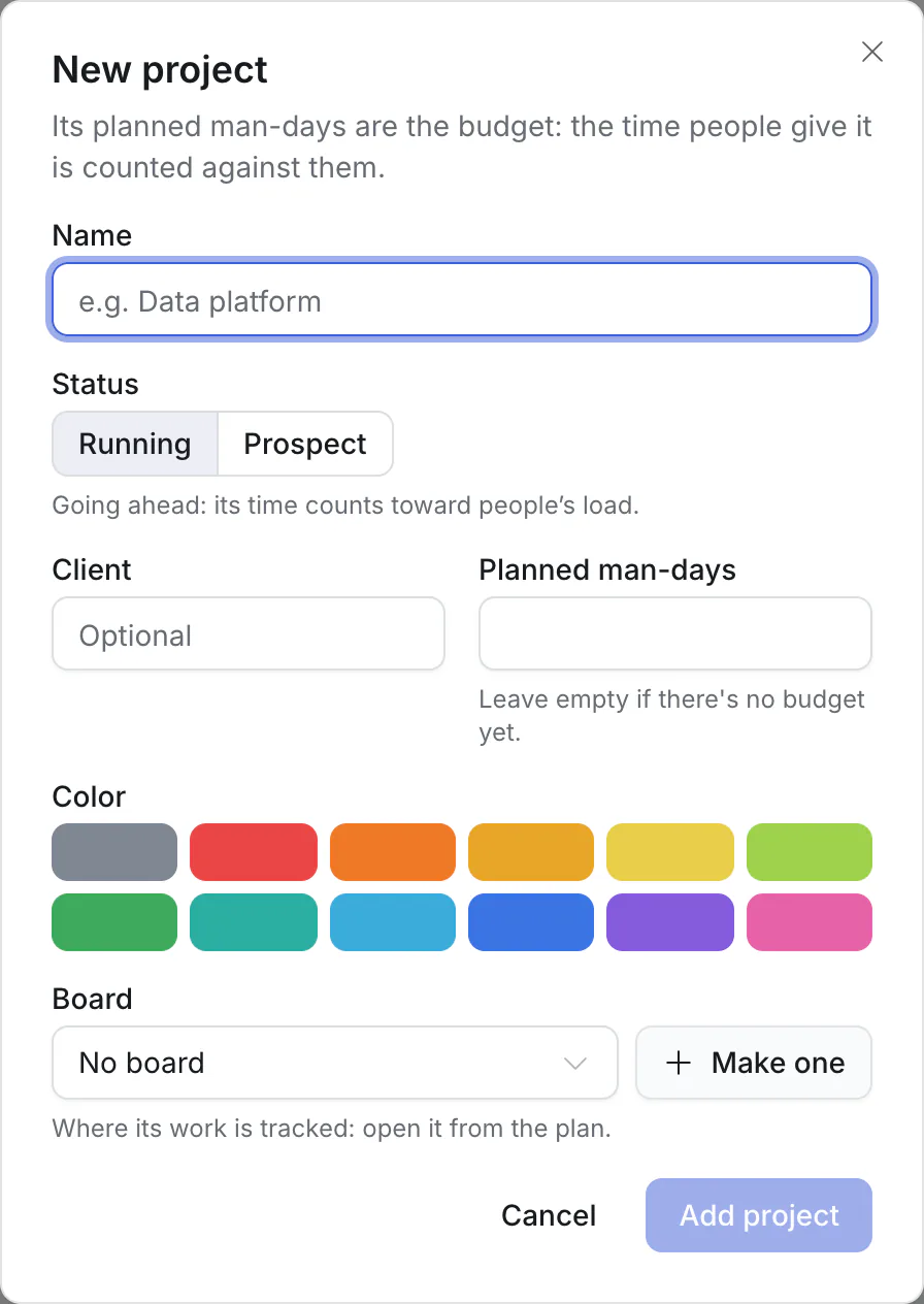 The New project dialog
