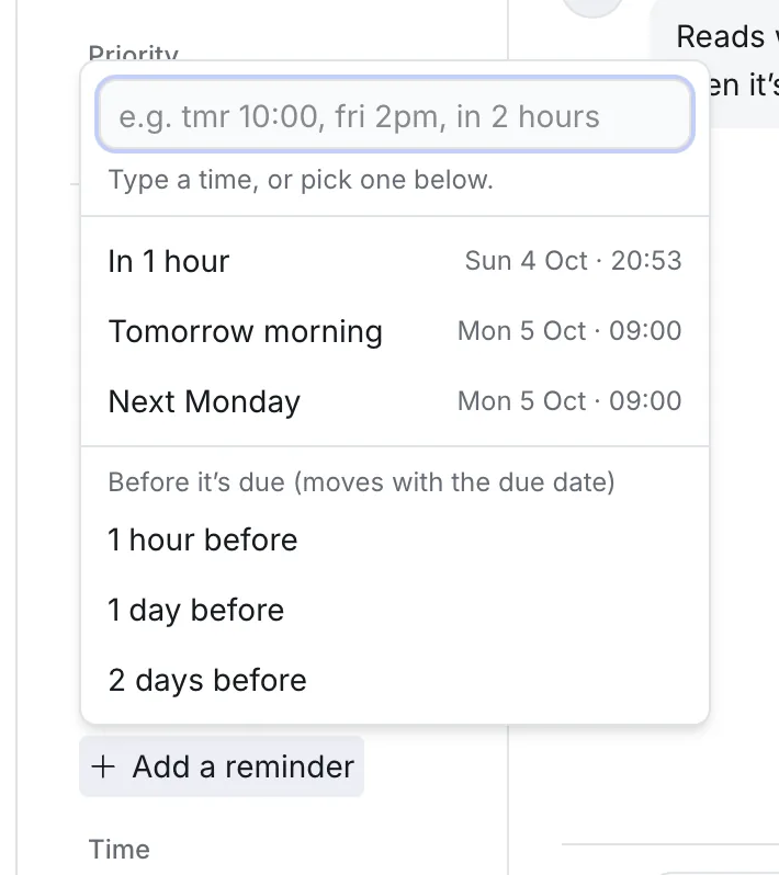 Adding a reminder to a card