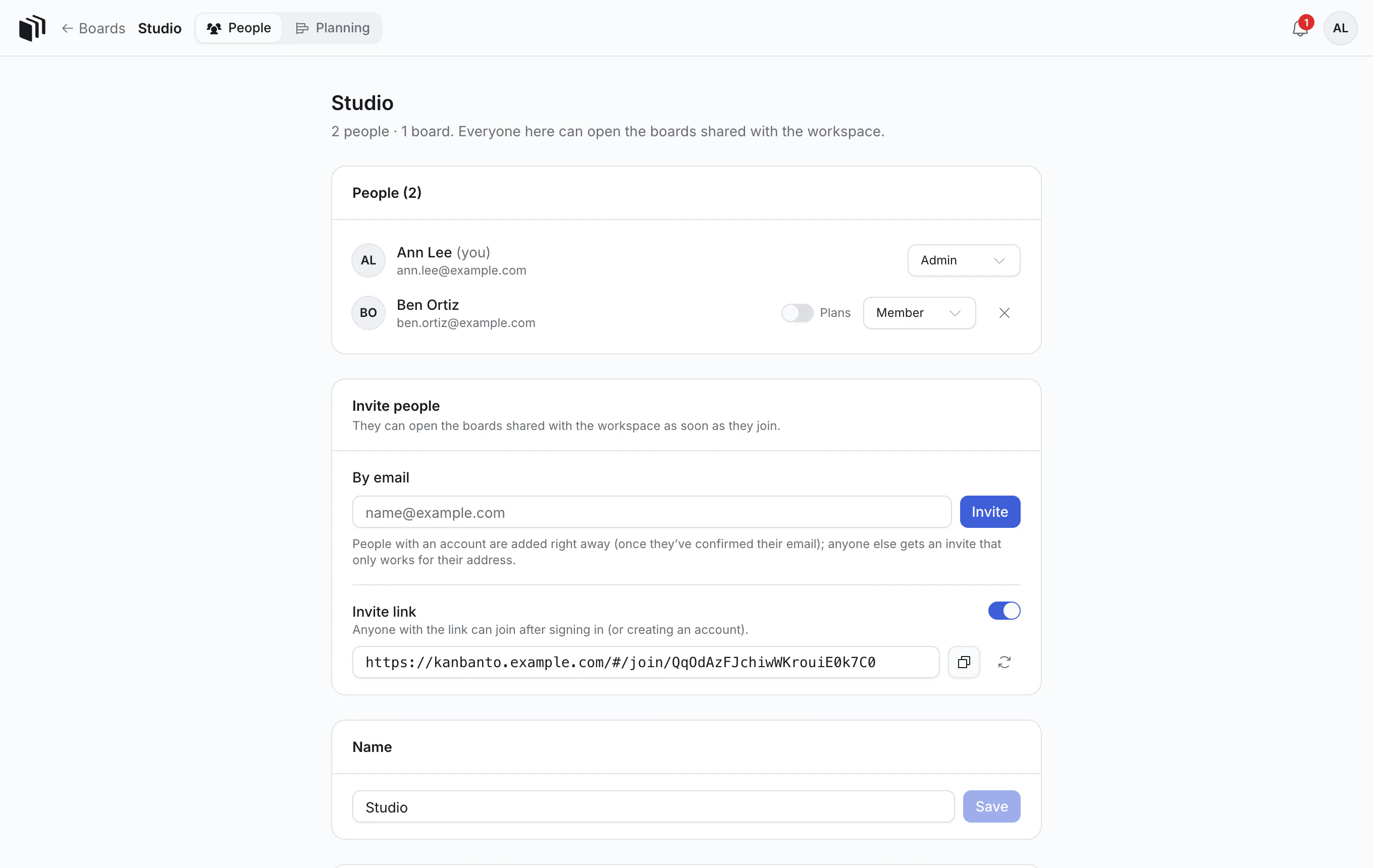 A workspace's People page